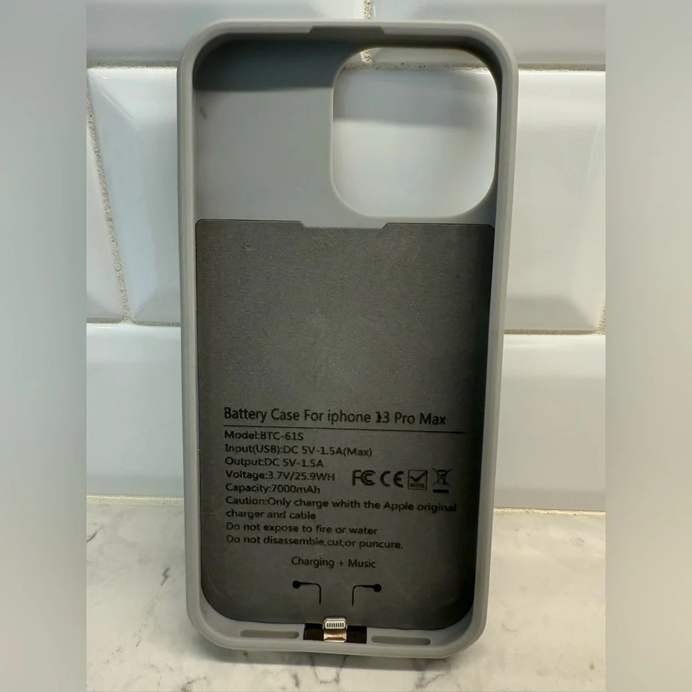 Battery Phone case For iPhone 13pro Max In Gray With Holder Mountain